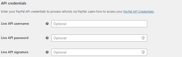 PayPal API credential settings in WooCommerce