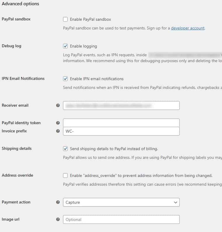 PayPal Standard Advanced WooCommerce Settings.