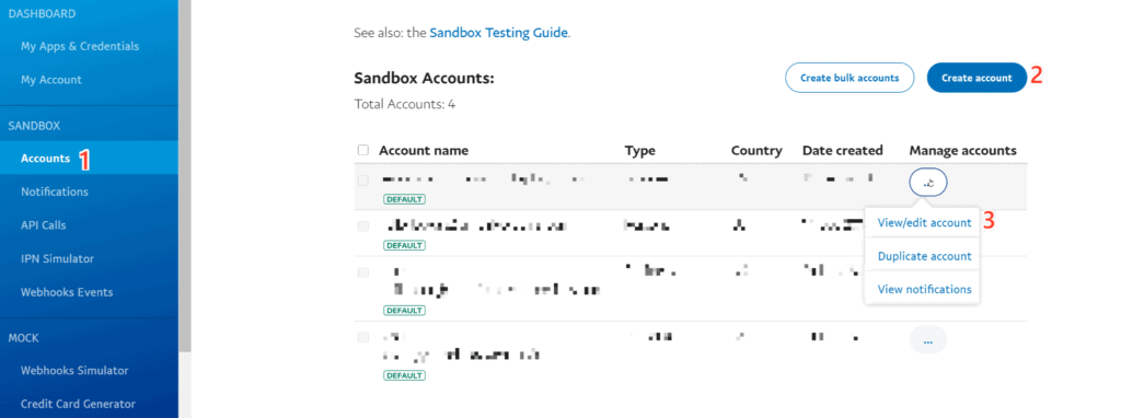  PayPal sandbox accounts.