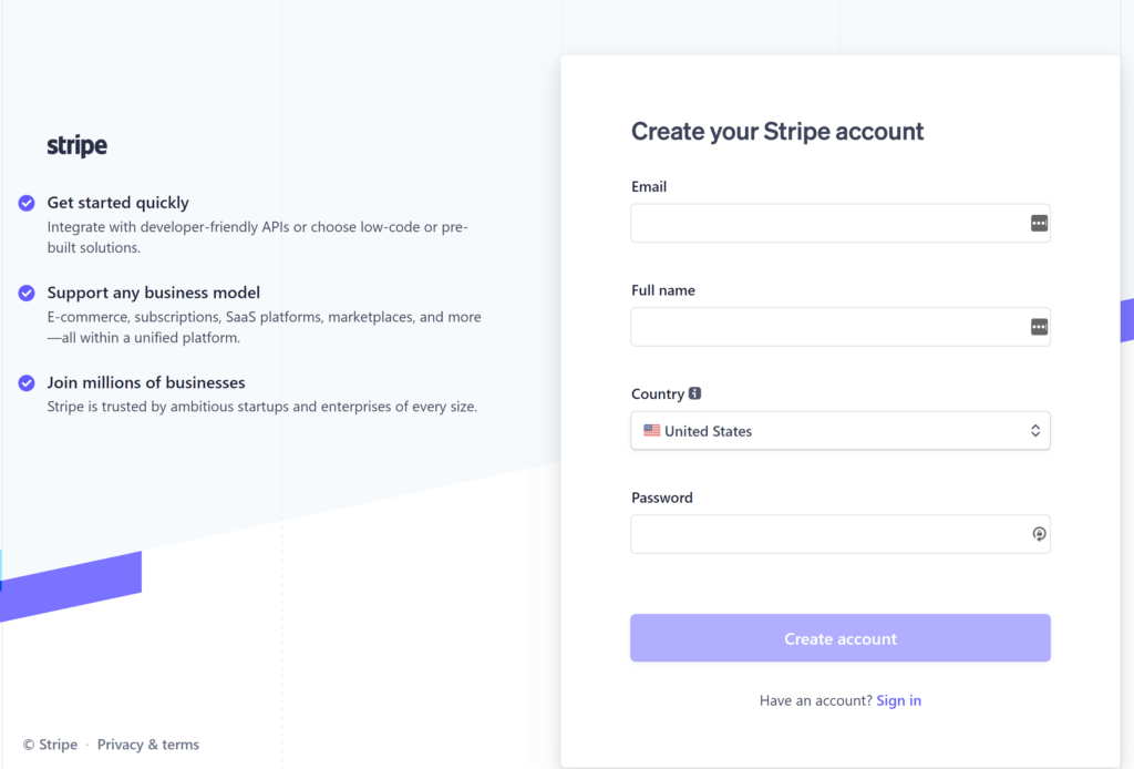 Create a Stripe Account