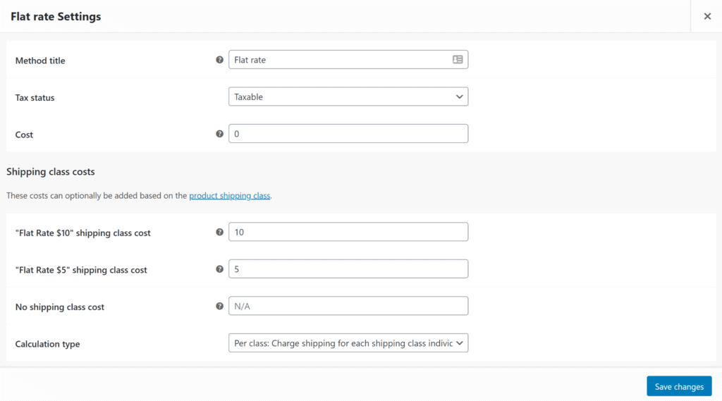 WooCommerce shipping class cost settings
