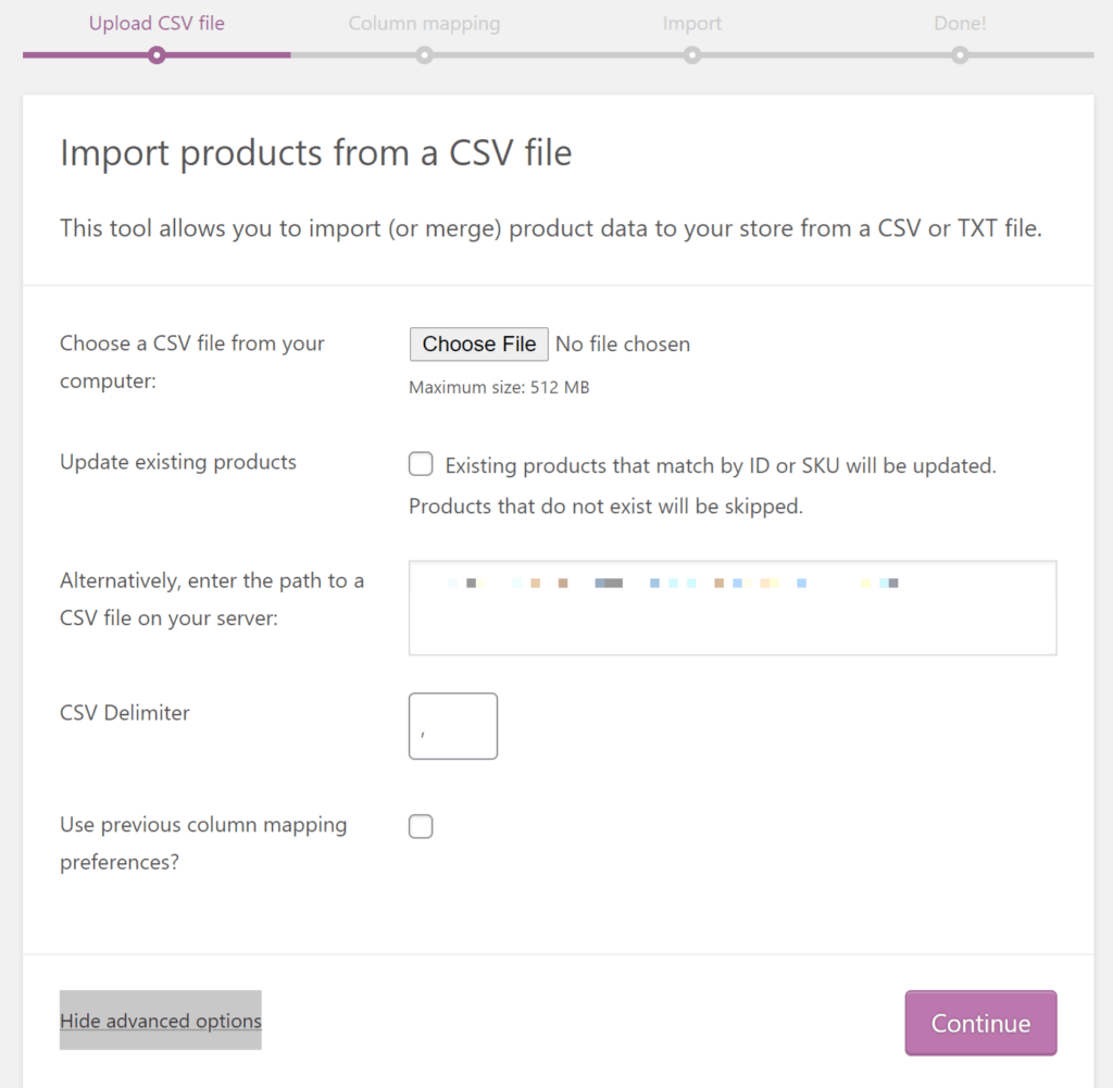 Import WooCommerce products upload CSV file.