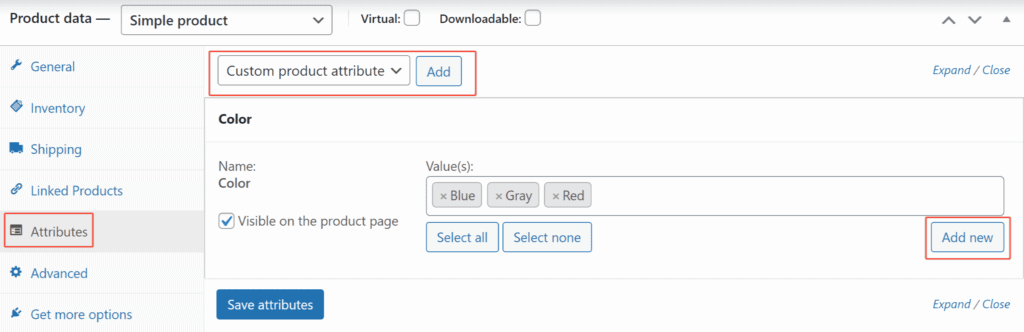 Add Product Attributes