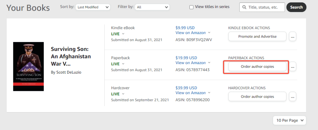 Order author copies on Amazon KDP