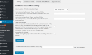 Conditional Woo Checkout Field Pro settings page